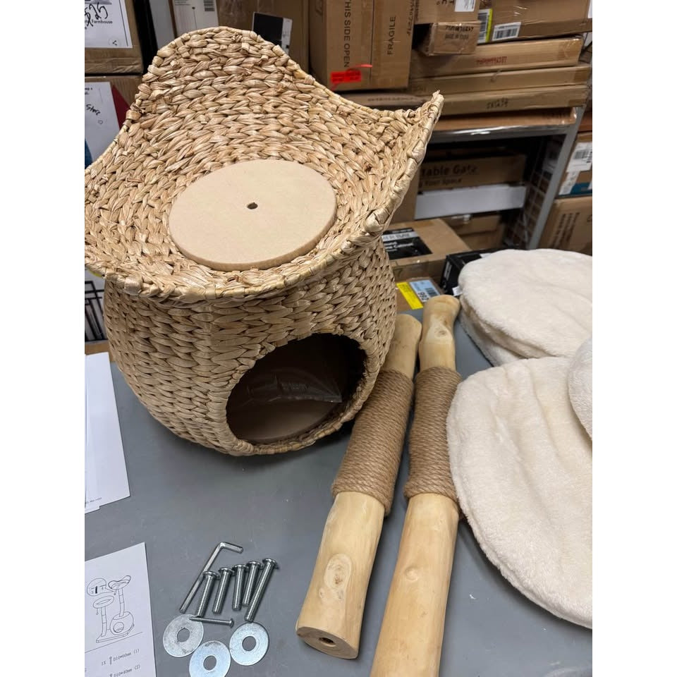 Kelston 40.5" Cat Tree for Indoor Small Cats, Woven Cattail Fabric