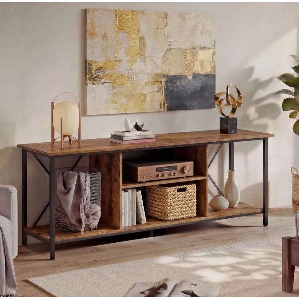 "17 stories Nectaria 55"" TV Stand for 65 Inch TV with Open Shelves, Industrial TV Console with Adju