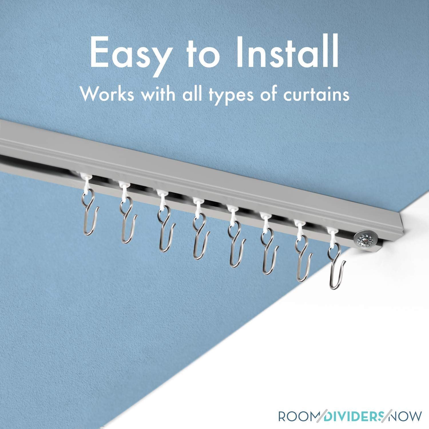 Room/Dividers/Now Corner Ceiling Track Set for Curtains with Hooks - 90 Degree Angle (Silver) | Ceiling Curtain Track Set for Corner | Curved Curtain - Selzalot