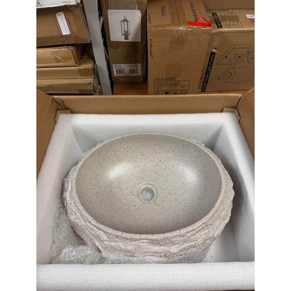 20'' Irregular Oval Bathroom Sink with Stone Texture, Resin Vessel Sink Beige