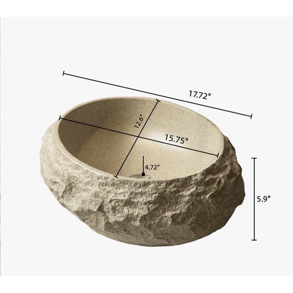 20'' Irregular Oval Bathroom Sink with Stone Texture, Resin Vessel Sink Beige