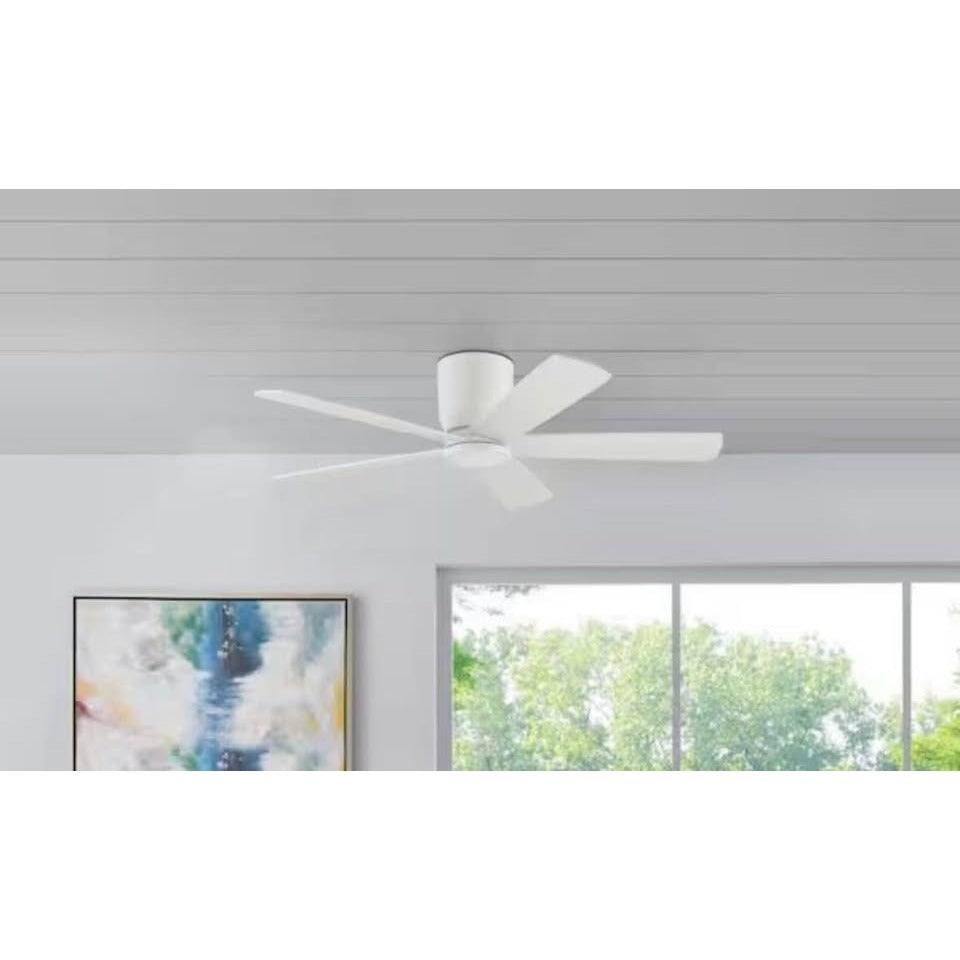 HOME DECORATORS COLLECTION Britton 52 in. matte white indoor ceiling fan with integrated dimmable LED light and remote control
