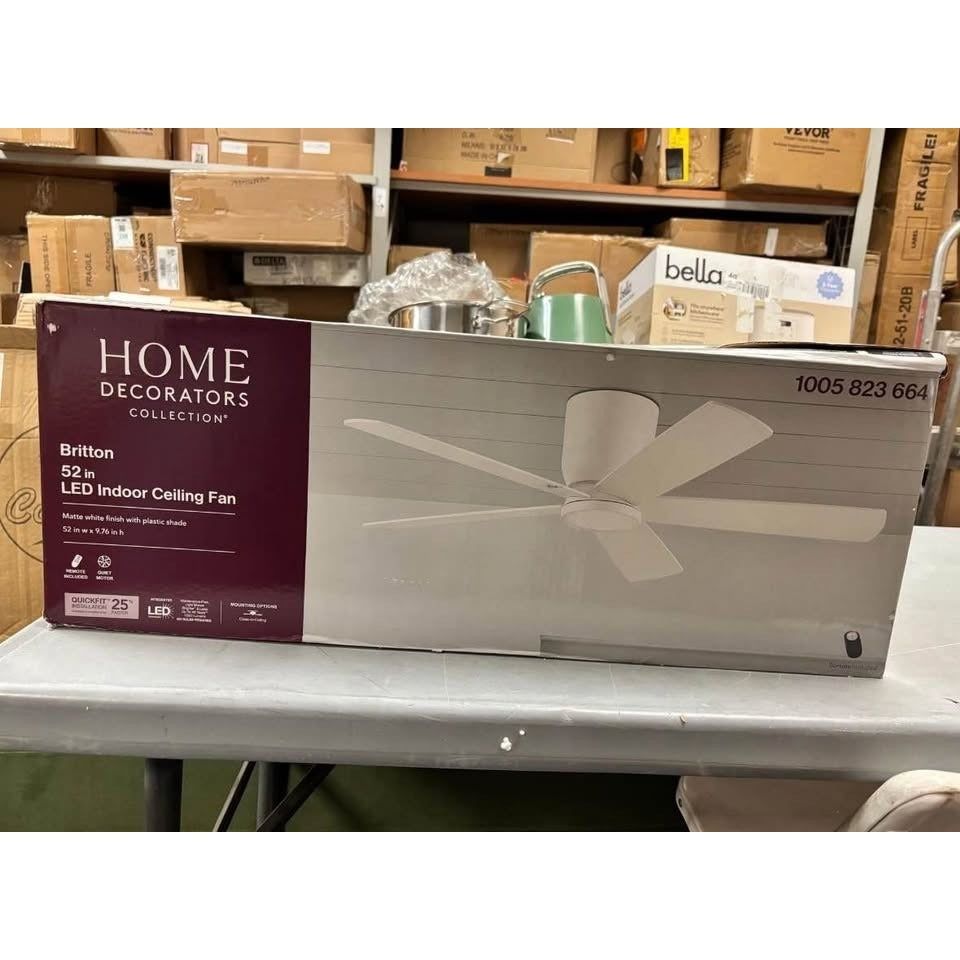 HOME DECORATORS COLLECTION Britton 52 in. Integrated LED Indoor Matte White Ceiling fan