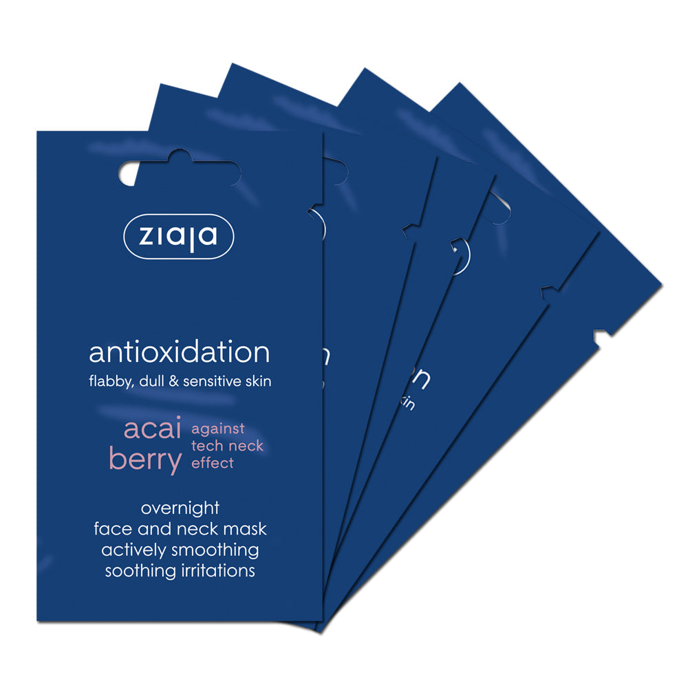 Pack of Ziaja Acai Berry Face and Neck Mask for antioxidation and soothing sensitive skin