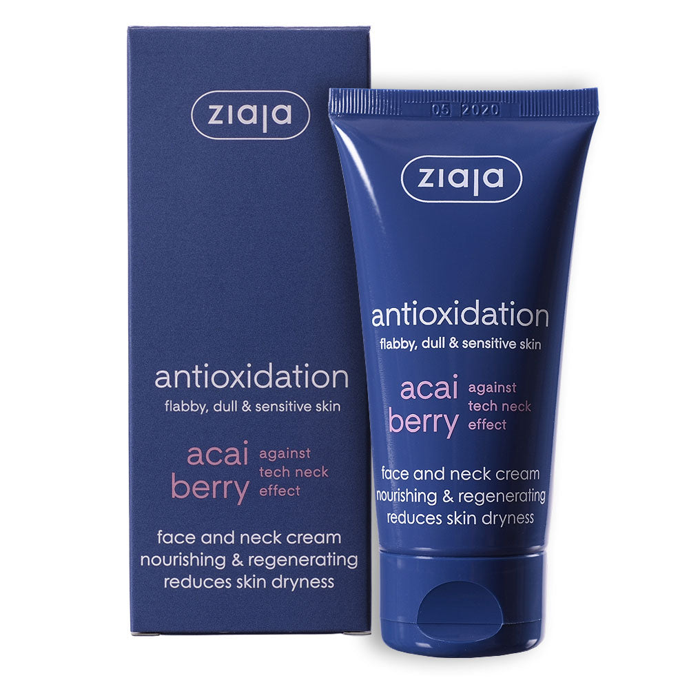 Ziaja Acai Berry Face and Neck Cream nourishing and regenerating for flabby, dull, and sensitive skin, reduces dryness and tech neck effect