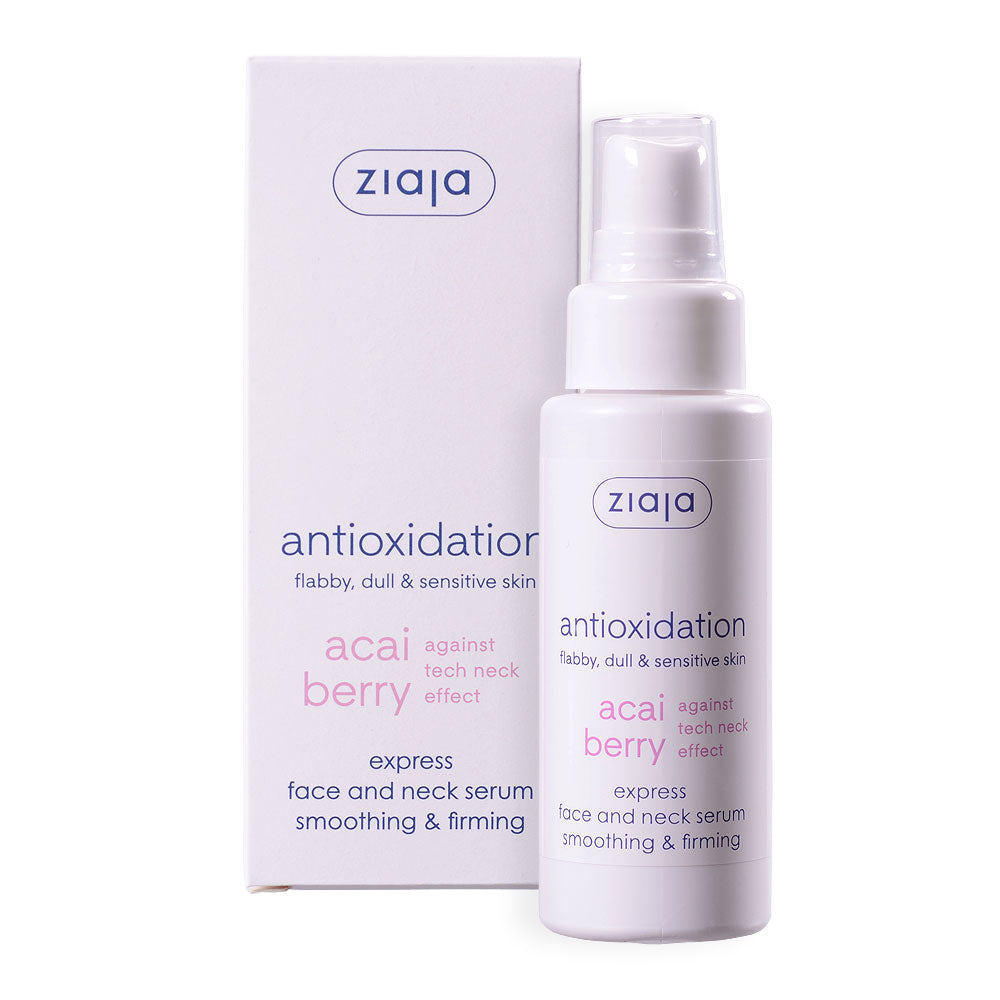 Ziaja Acai Berry Express face and neck serum for smoothing, firming, and antioxidant protection against tech neck effect