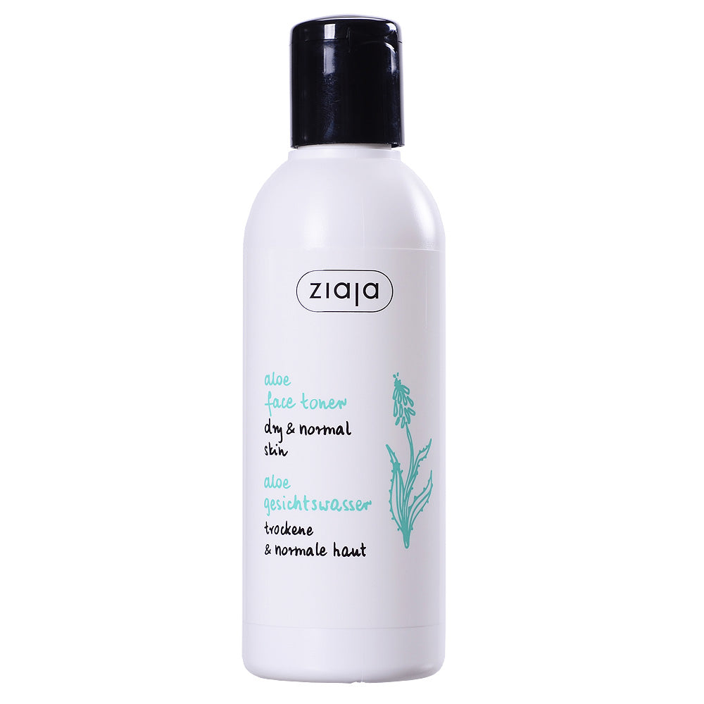 Ziaja Aloe Face Toner bottle for dry and normal skin with aloe leaf extract, gentle hydration, and soothing care.