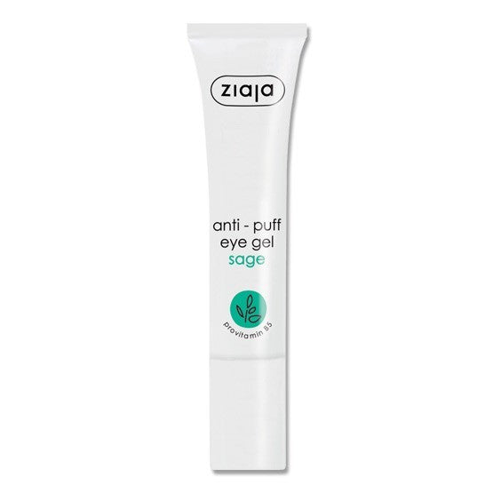Ziaja Anti-Puff Eye Gel with Sage in white tube for reducing under-eye puffiness and moisturizing skin