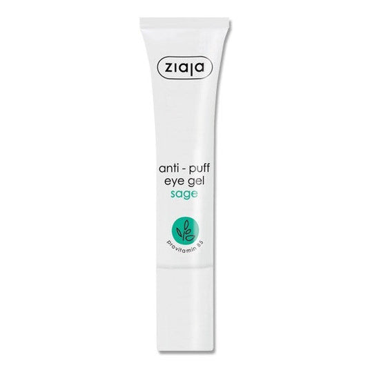 Ziaja Anti-Puff Eye Gel with Sage in white tube for reducing under-eye puffiness and moisturizing skin
