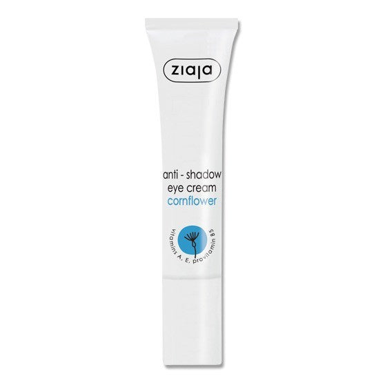 Ziaja Anti-Shadow Eye Cream with cornflower in white tube for reducing dark circles and moisturizing skin