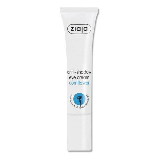 Ziaja Anti-Shadow Eye Cream with cornflower in white tube for reducing dark circles and moisturizing skin