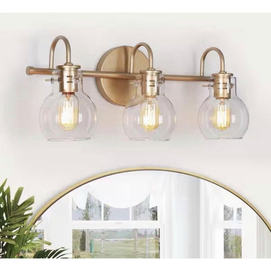 LNC Robb Modern 3-Light gold bathroom vanity light with clear glass globes and mid-century design