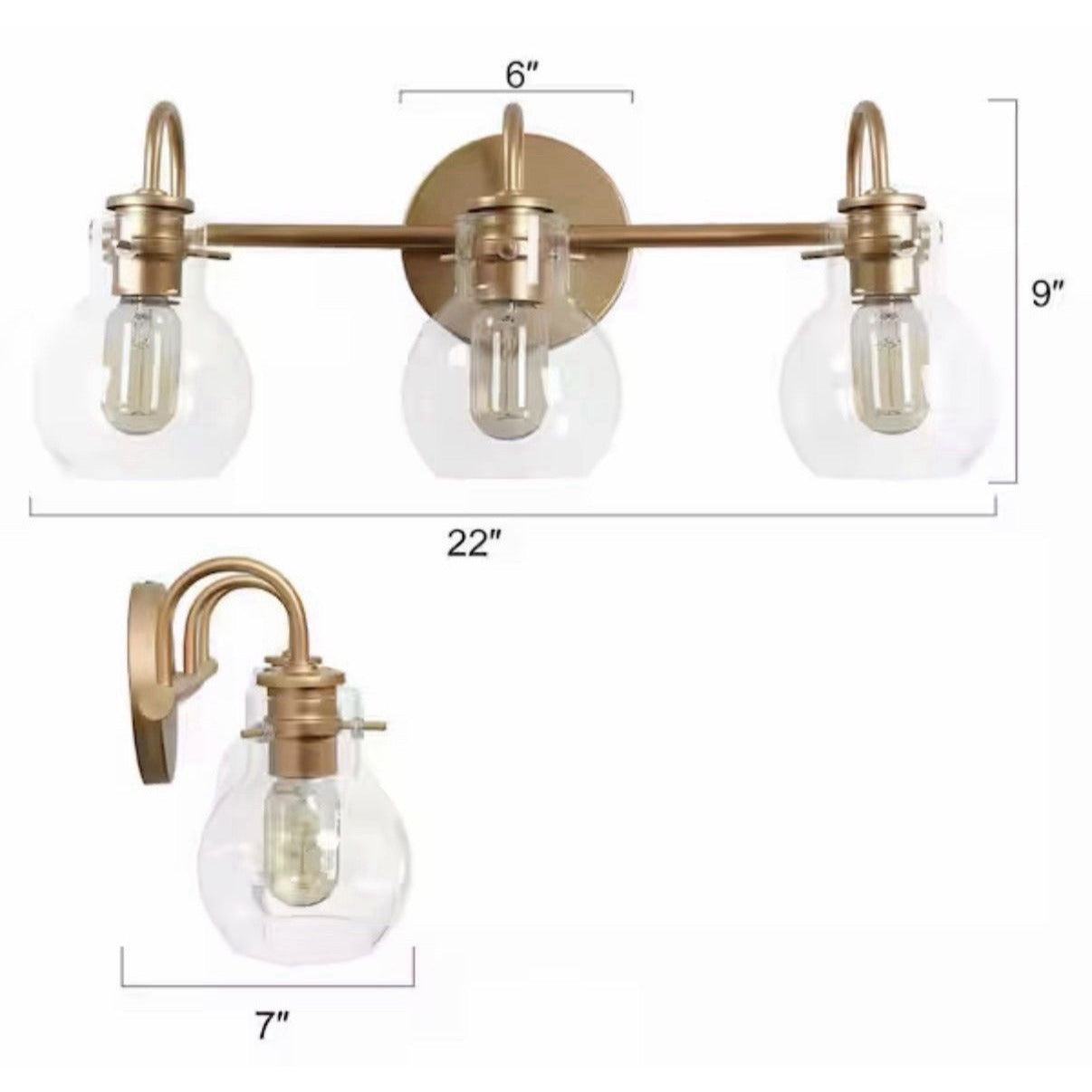 LNC Robb Modern 3-Light Gold Bathroom Vanity Light Interior Powder Room Light.
