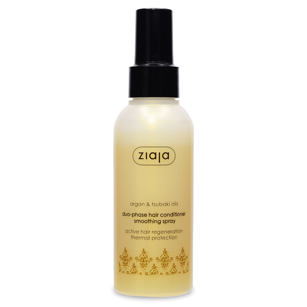 Ziaja Argan & Tsubaki Oils duo-phase smoothing spray hair conditioner for dry and damaged hair, 125 ml bottle