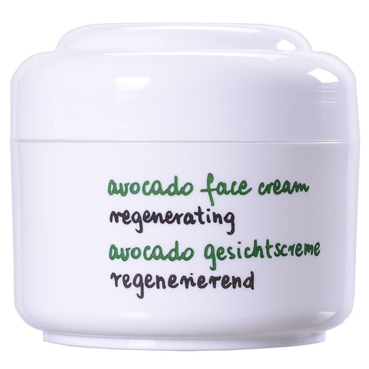 white jar of avocado oil face cream for moisturizing and regenerating dry dull skin