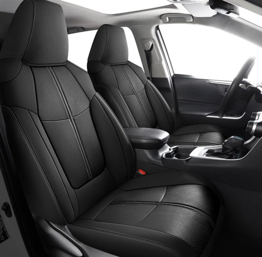 Leather car seat covers for Toyota RAV4 Hybrid 2019-2024, non-slip, scratch-resistant.