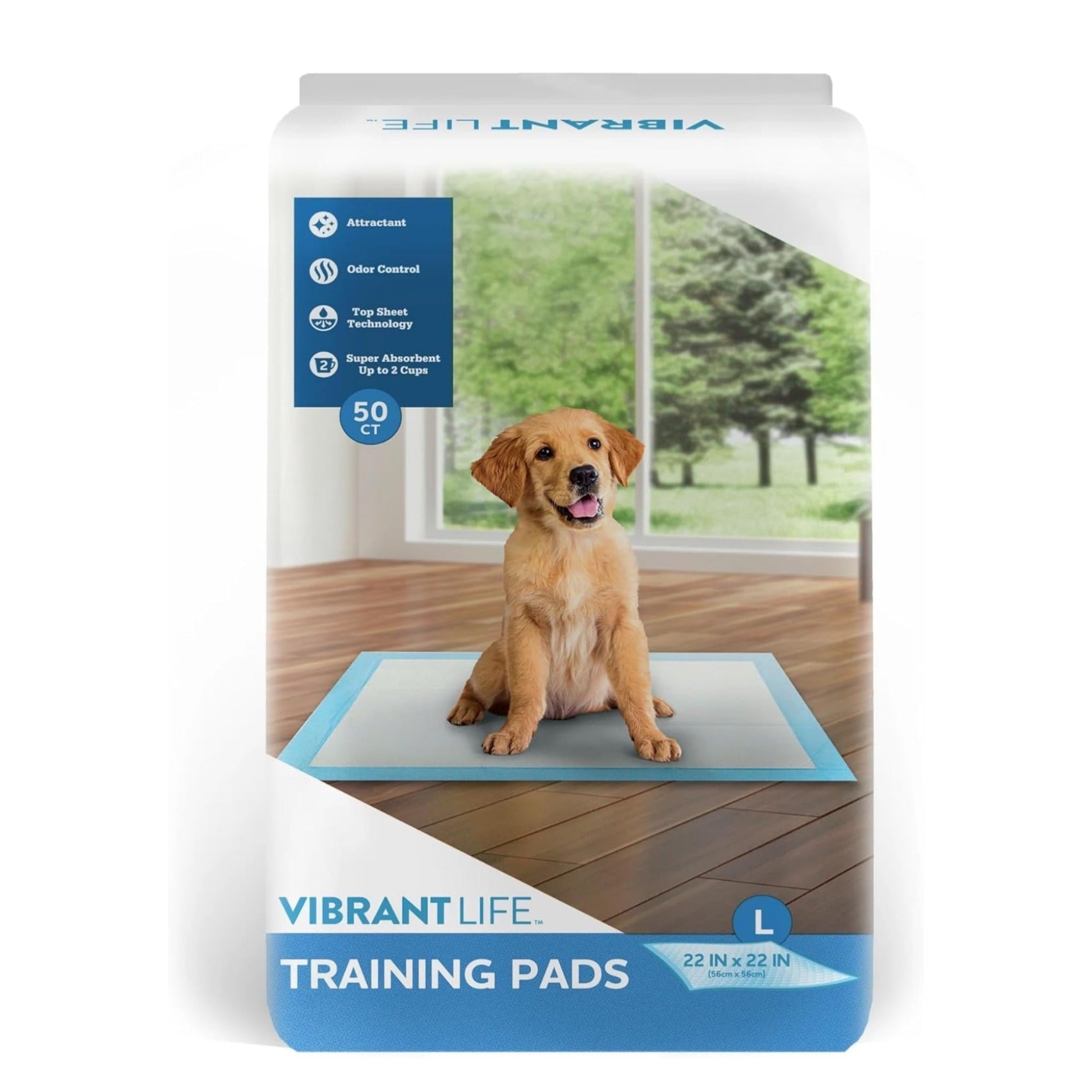 Vibrant Life Training Pads super absorbent leak-proof dog pee pads 22x22 inches 50 count