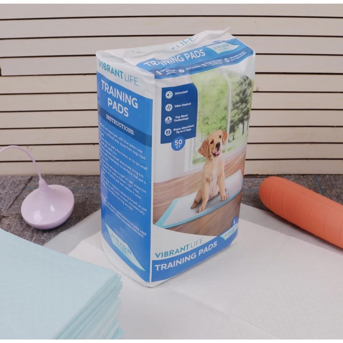 Vibrant Life Training Pads – Super Absorbent  Leak Proof  & Fast Dry Dog and Puppy Pee Pads – L 22in X 22in  50Count