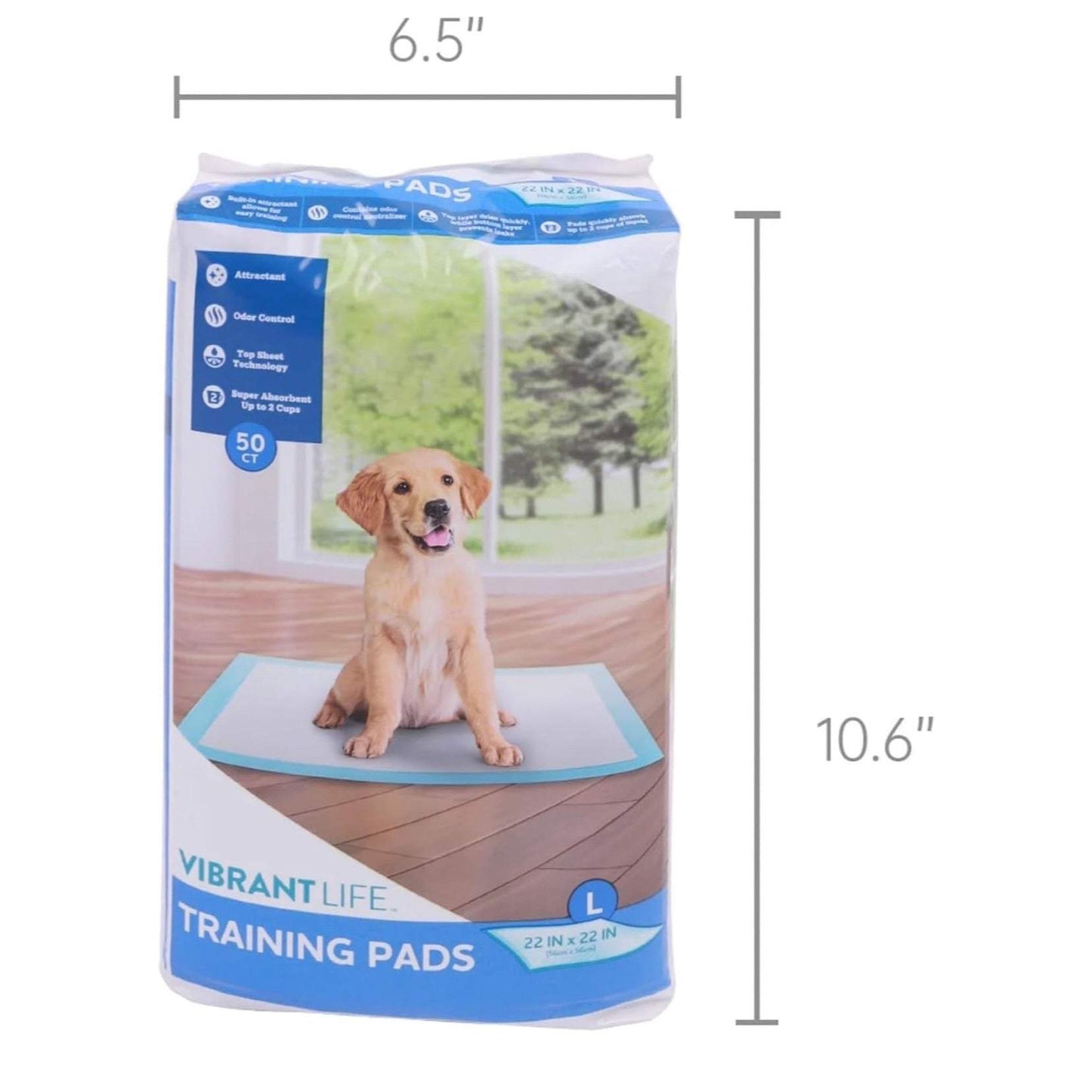 Vibrant Life Training Pads – Super Absorbent  Leak Proof  & Fast Dry Dog and Puppy Pee Pads – L 22in X 22in  50Count