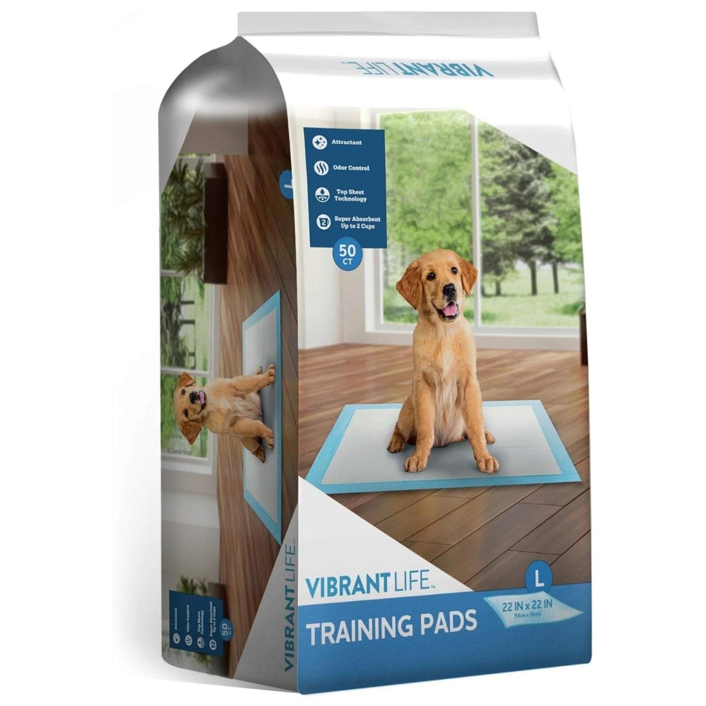 Vibrant Life Training Pads – Super Absorbent  Leak Proof  & Fast Dry Dog and Puppy Pee Pads – L 22in X 22in  50Count