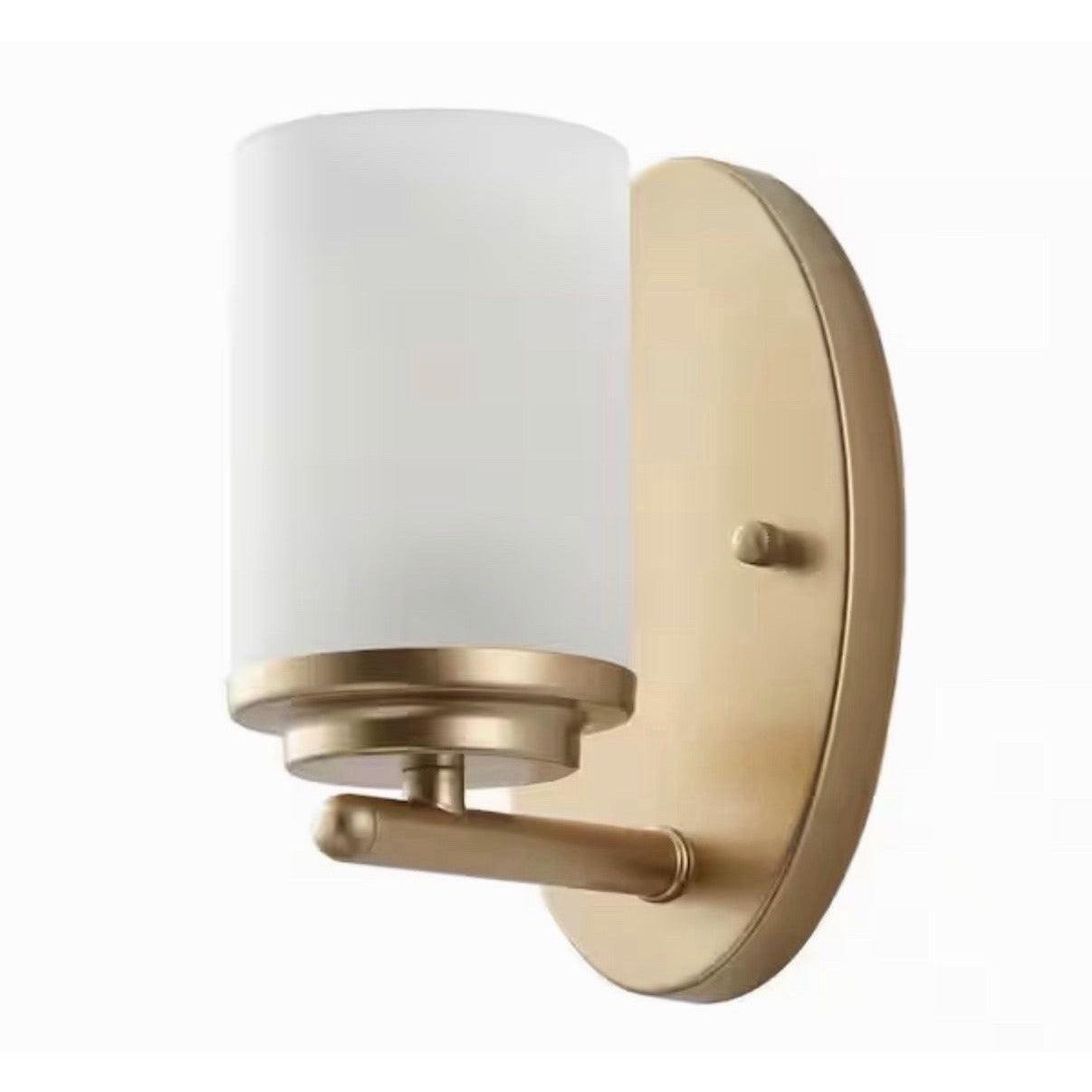Modern gold wall sconce with frosted glass shade contemporary wall light fixture