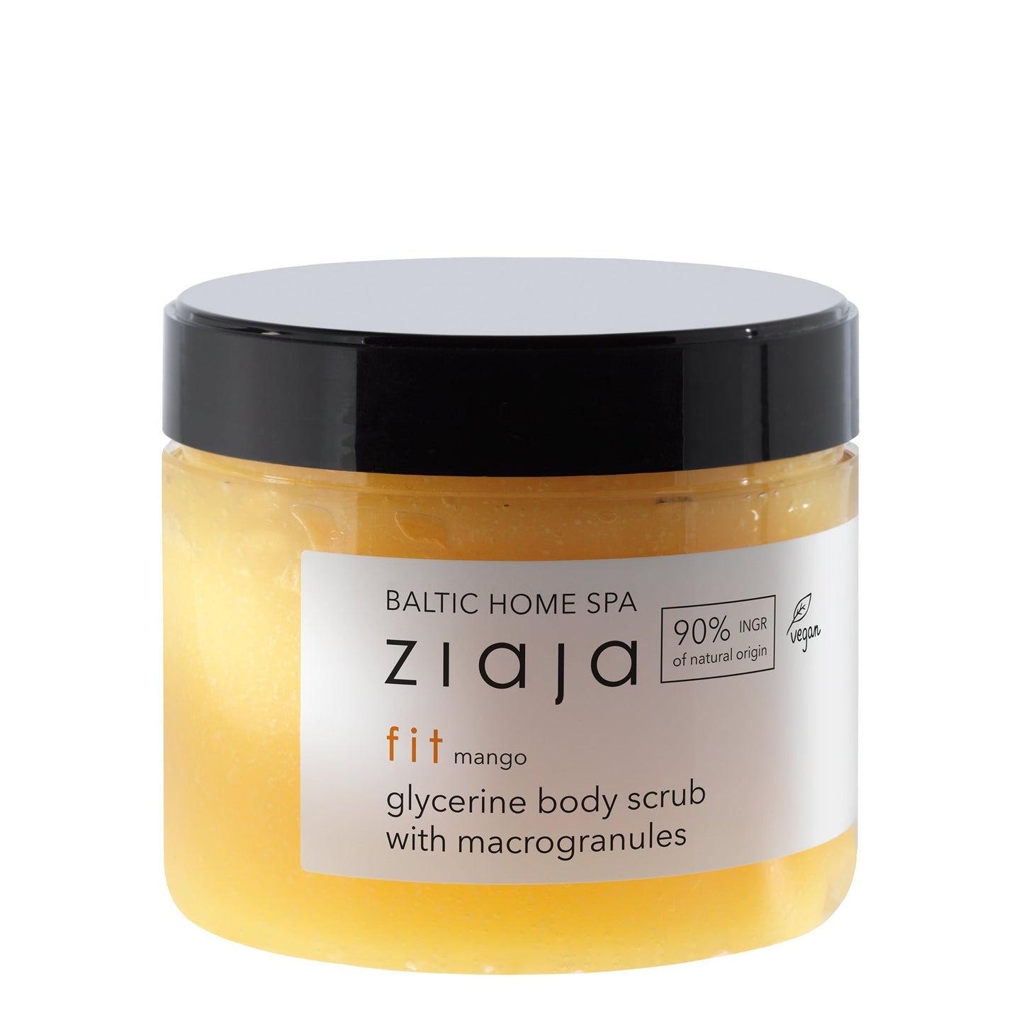 Baltic Home Spa Ziaja fit mango glycerine body scrub with macrogranules in a yellow jar with black lid