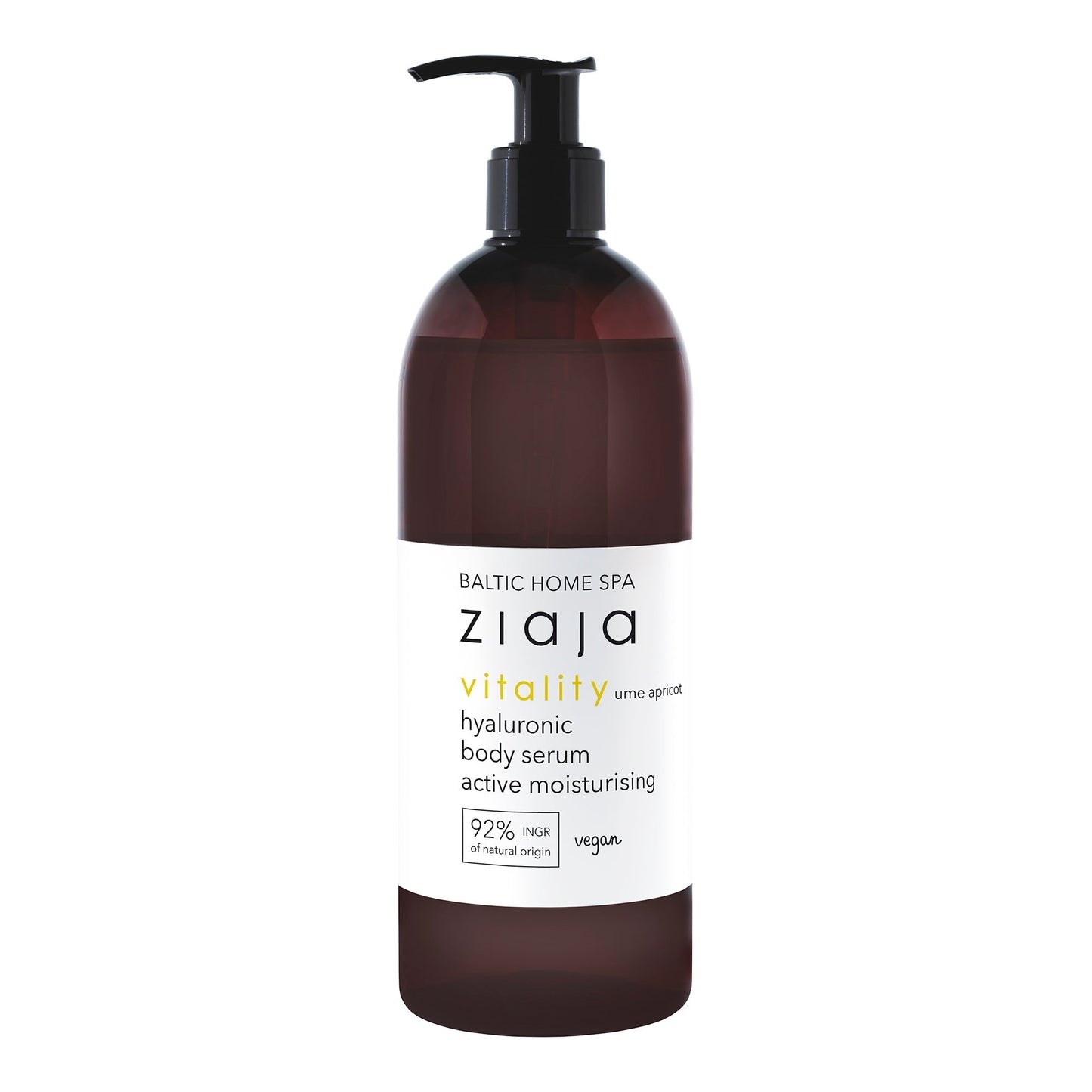 Baltic Home Spa Ziaja vitality hyaluronic moisturizing body serum in dark bottle with pump dispenser
