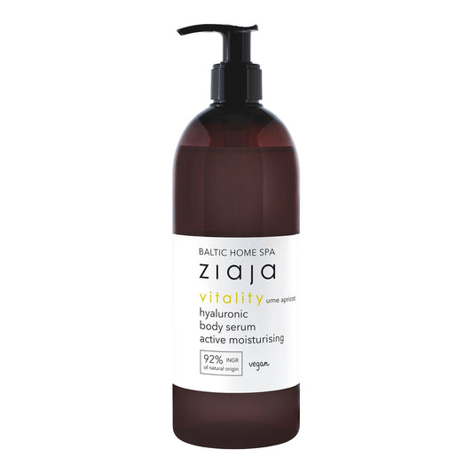 Baltic Home Spa Ziaja vitality hyaluronic moisturizing body serum in dark bottle with pump dispenser