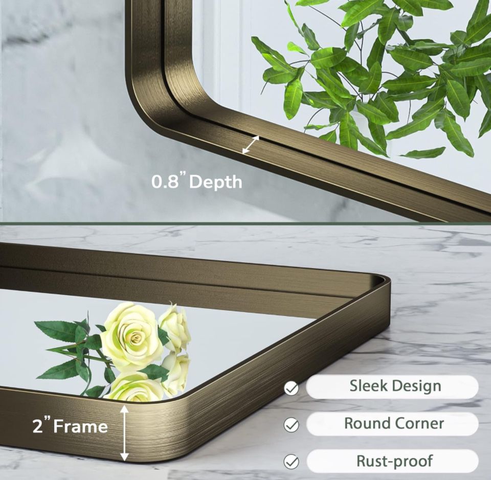 TokeShimi 40 x 30 Inch Bronze Bathroom Wall Mirror Farmhouse Mirror with Non-Rusting Aluminum Alloy Brushed Metal Frame for Modern Farmhouse Bedroom - Selzalot