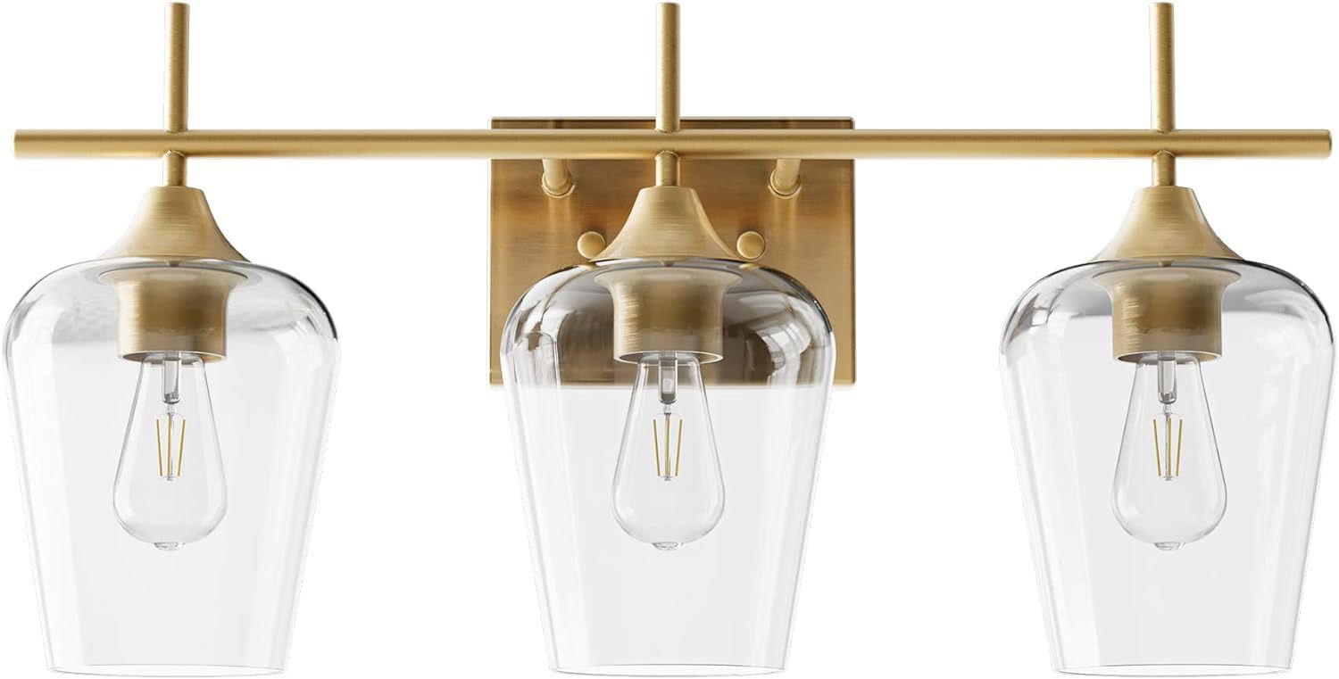 VONLUCE Bathroom Vanity Light with three clear glass shades and modern gold finish.