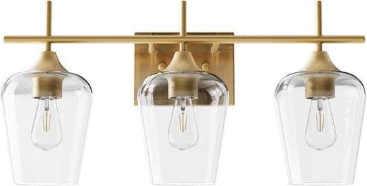 VONLUCE Bathroom Vanity Light with three clear glass shades and modern gold finish.