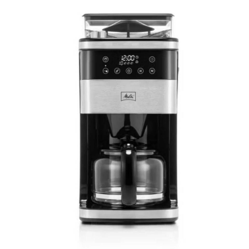 Melitta Aroma Fresh Plus 10-cup drip coffeemaker with built-in conical burr grinder and stainless steel design