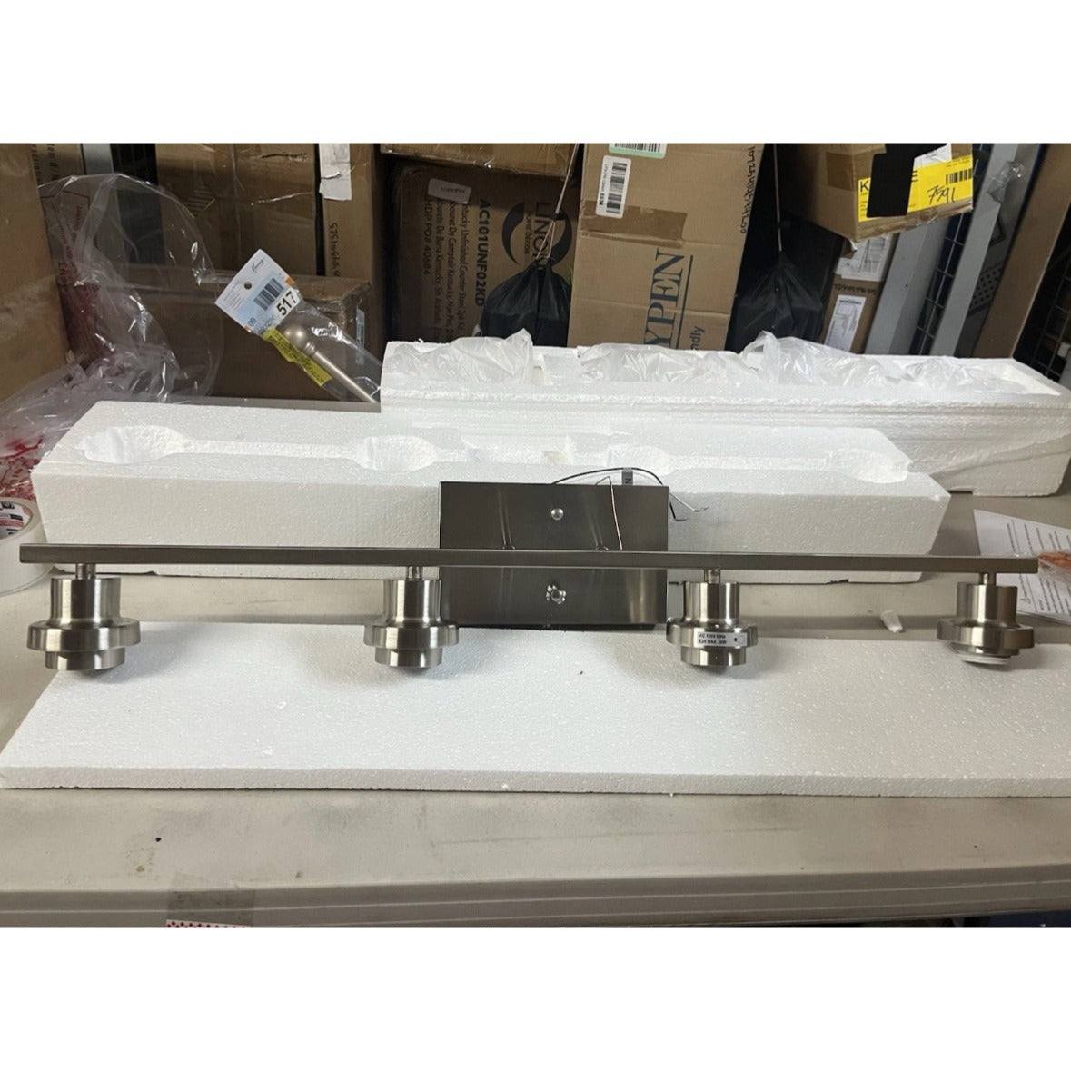 YANSUN 32 in. 4-Light Brushed Nickel Industrial Bathroom Vanity Light with Clear Glass Shades, Wall Mount Over Mirror Light