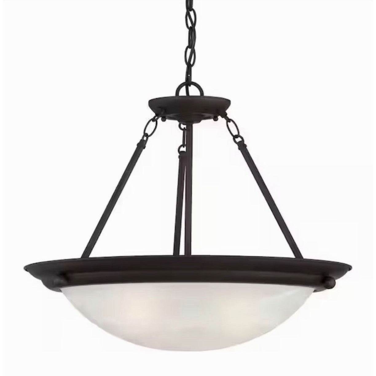 Antique bronze Lunar Collection 2-light pendant semi-flush ceiling light with alabaster glass shade