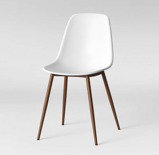Copley Dining Chair with white seat and wooden legs, modern minimalist design, available for local pickup in Las Vegas