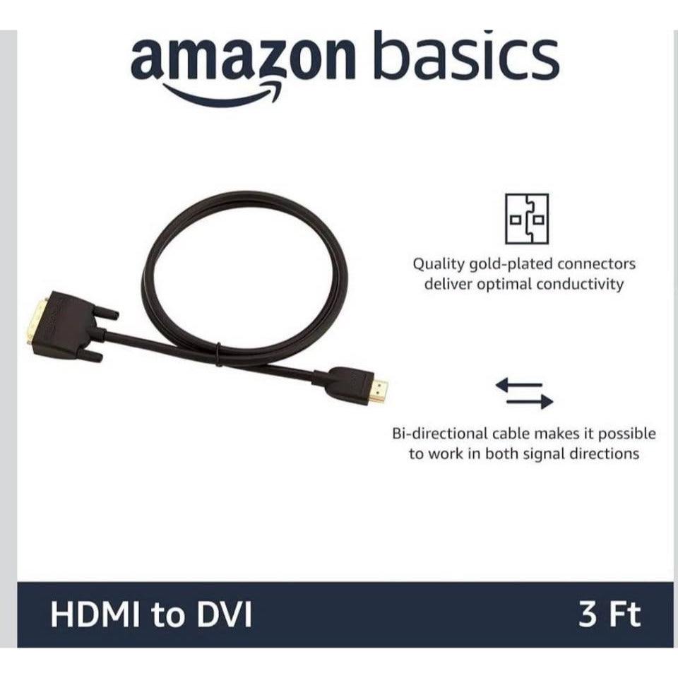 Amazon Basics HDMI to DVI Adapter Cable, Bi-Directional 1080P, Gold-Plated Connectors, 3 ft/0.9 m, B