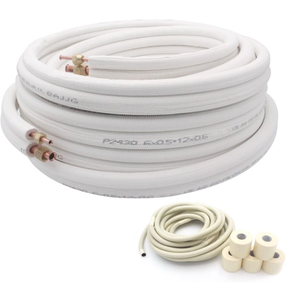 TADERUILY 50 Ft air conditioning copper tubing pipe extension with insulation, ideal for mini split AC and heating systems.