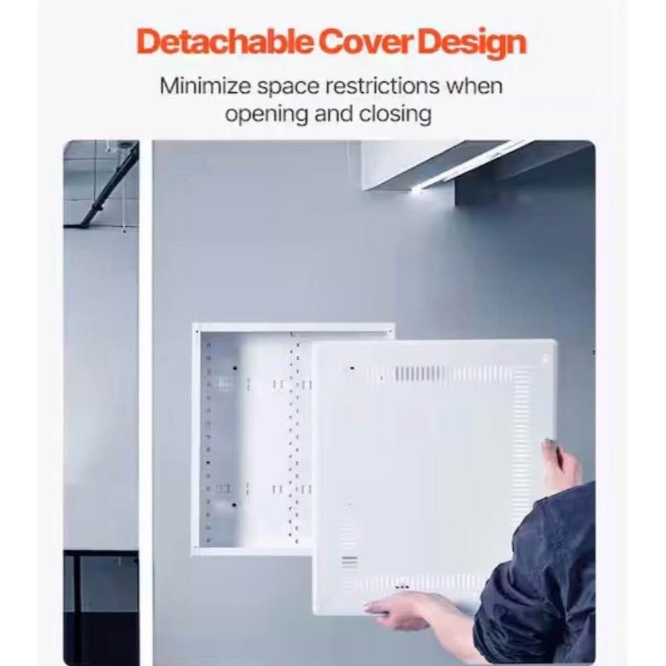17in SKYSHALO recessed structured media enclosure with detachable cover and cold-rolled steel construction for wall cable management