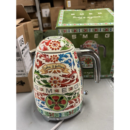 Smeg Dolce Gabbana Sicily is my Love electric kettle with Sicilian inspired design and chrome handle
