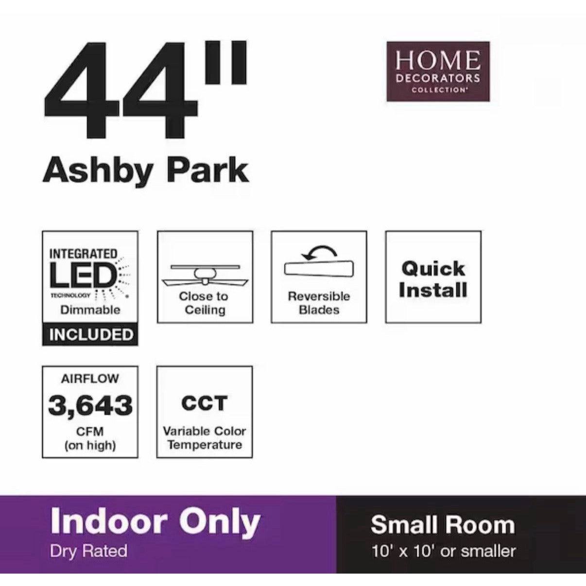 Home Decorators Ashby Park 44 in. LED Brushed Nickel Ceiling Fan w/ Light Kit
