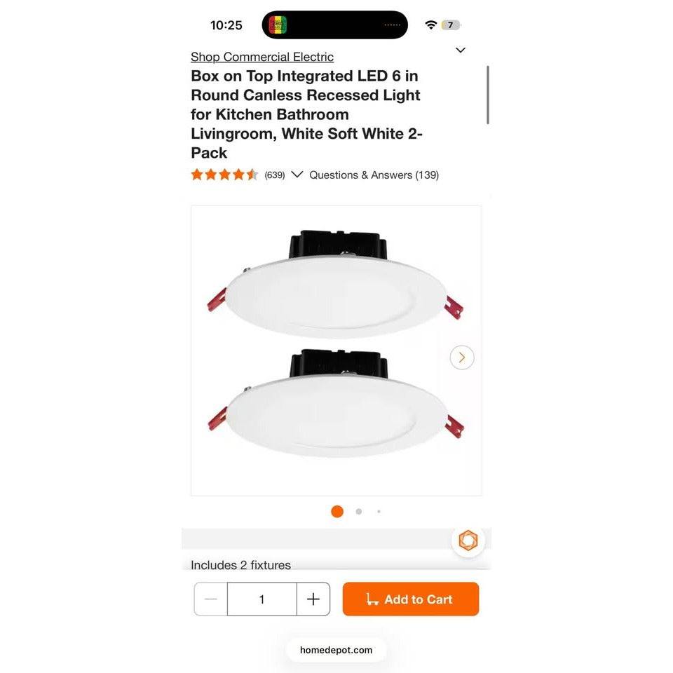 Commercial electric box integrated LED 6-inch round canless recessed ceiling light for kitchen and bathroom