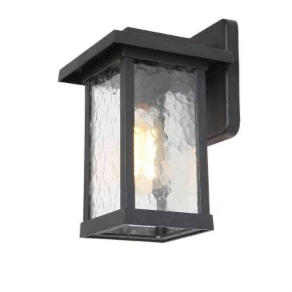LNC Matte Black Outdoor Wall Lantern sconce with textured glass shade on porch wall