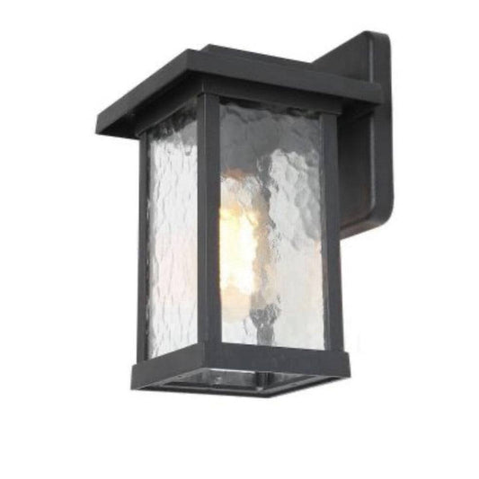 LNC Matte Black Outdoor Wall Lantern sconce with textured glass shade on porch wall