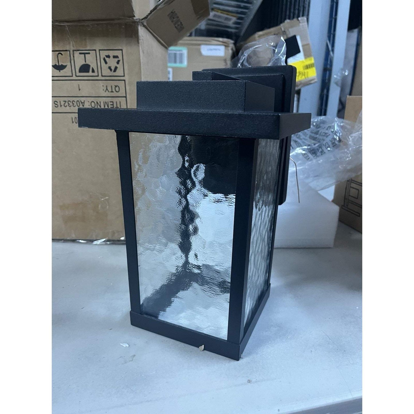 LNC Matte Black Outdoor Wall Lantern Sconce with Textured Glass Shade