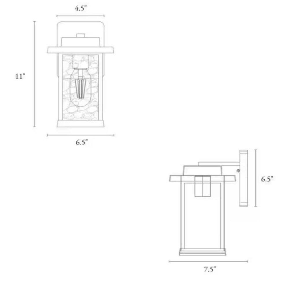 LNC Matte Black Outdoor Wall Lantern Sconce with Textured Glass Shade
