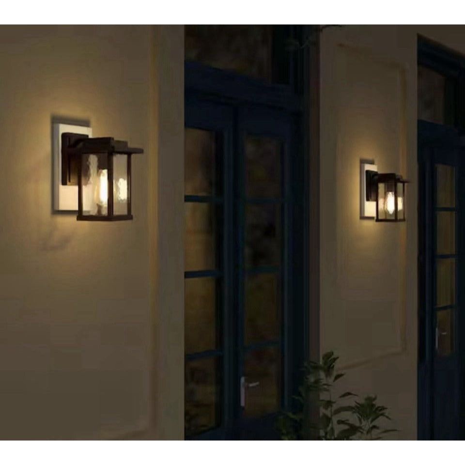 LNC Matte Black Outdoor Wall Lantern Sconce with Textured Glass Shade