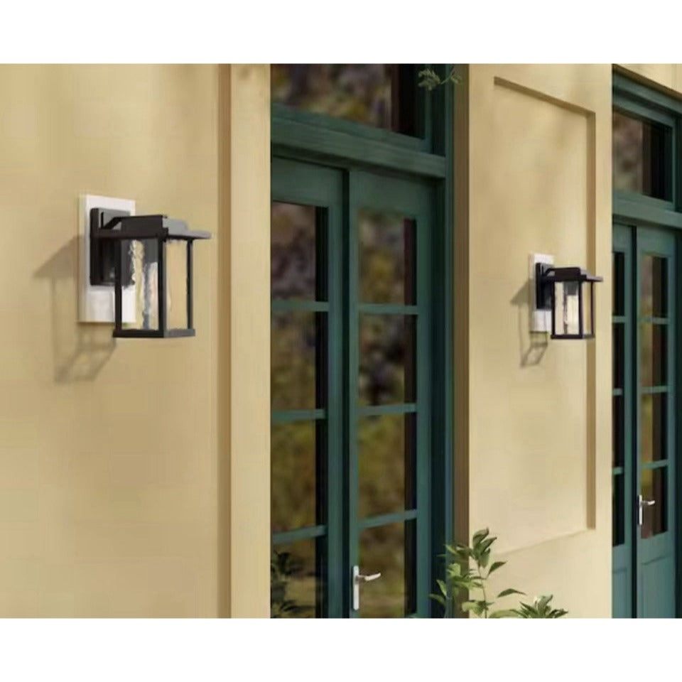LNC Matte Black Outdoor Wall Lantern Sconce with Textured Glass Shade
