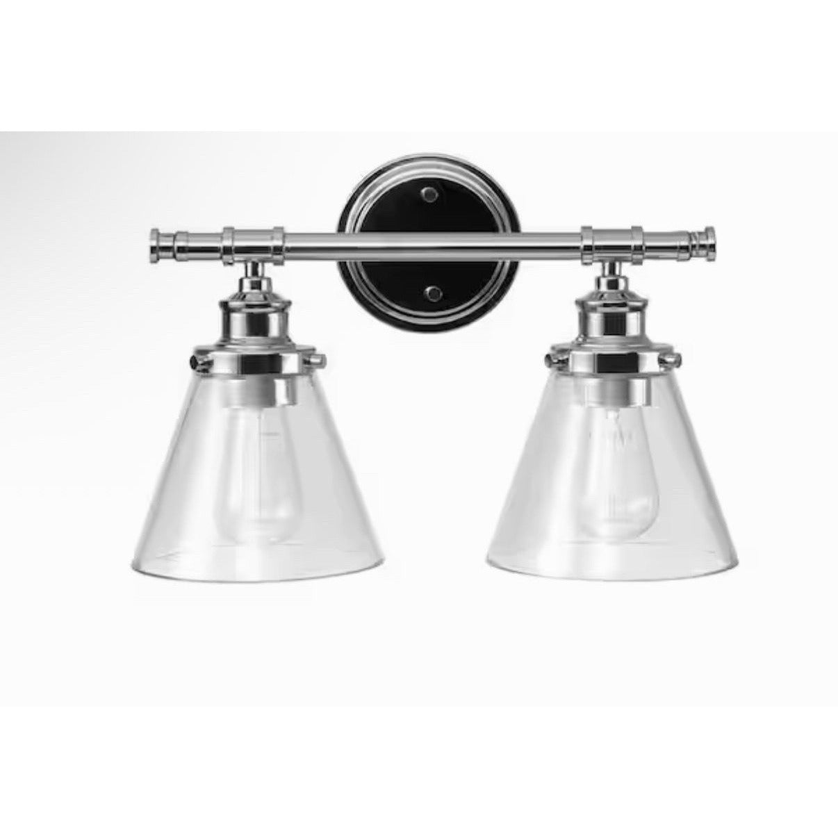 Globe Electric 51412 Parker 2-Light Vanity Light with chrome finish and clear glass shades in vintage industrial style