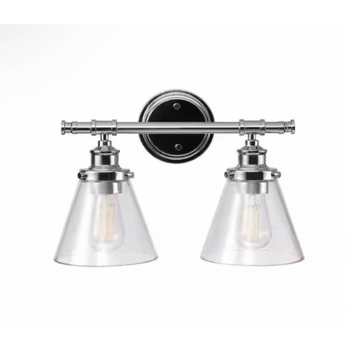 Globe Electric 51412 Parker 2-Light Vanity Light, Chrome, Clear Glass Shades