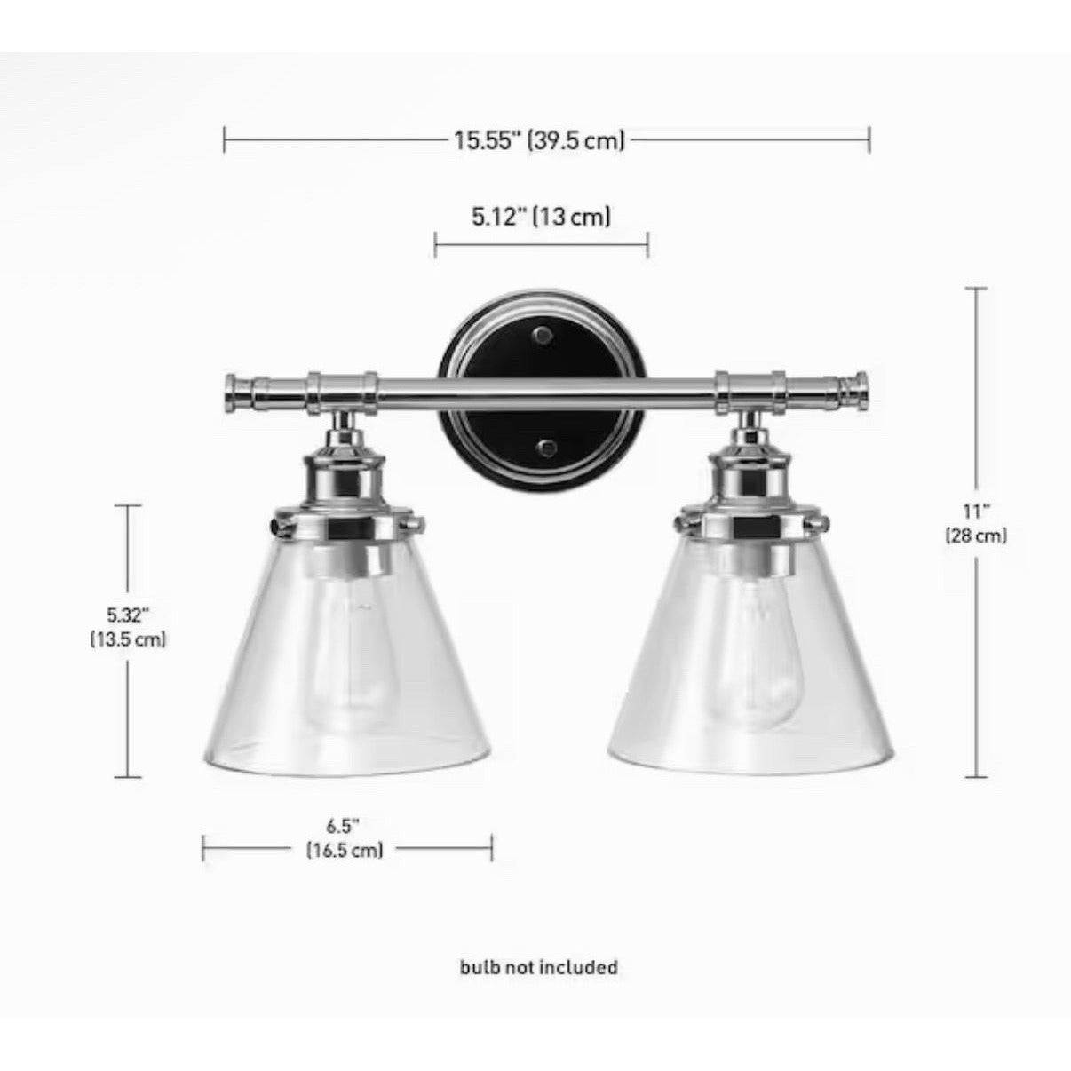 Globe Electric 51412 Parker 2-Light Vanity Light, Chrome, Clear Glass Shades